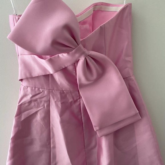 ALFRED SUNG Strapless A-Line Modern Bow Pockets Satin Pink Maxi Dress NWT size 0 - Picture 9 of 15
